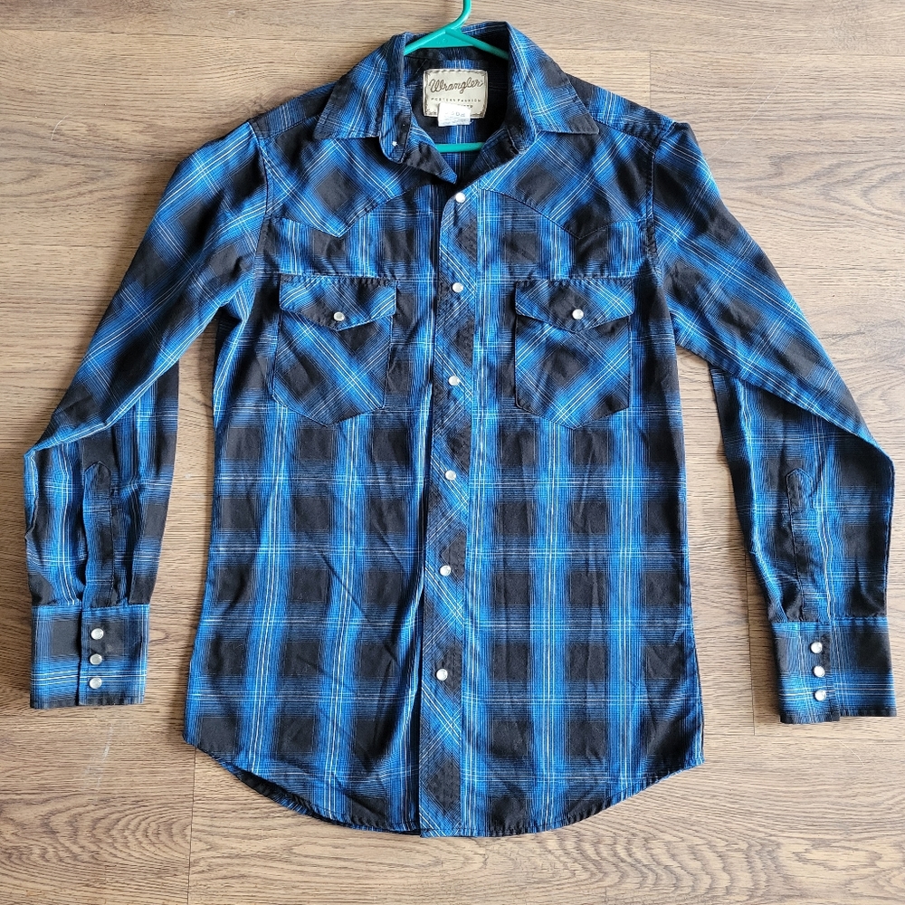 Mens Wrangler Plaid Button Up Long Sleeve